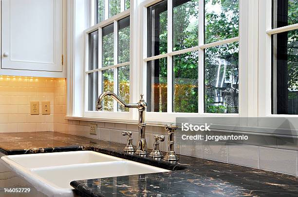 Kitchen Sink With A View Stock Photo - Download Image Now - Window, Kitchen, Kitchen Sink