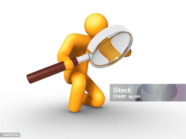 Searching Stock Photo - Download Image Now - Magnifying Glass, Stick Figure, Three Dimensional