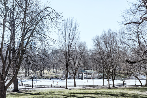 Outdoor winter Ice skating ring on the Boston Common.