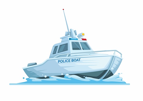 Police patrol boat ship cartoon illustration vector