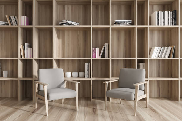 istock Front view on bright living room interior with two armchairs 1460530592