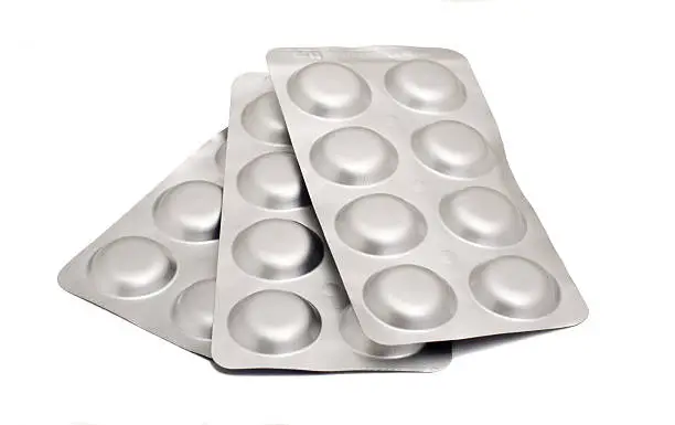 antibiotic pills in closed blister pack, isolated on white
