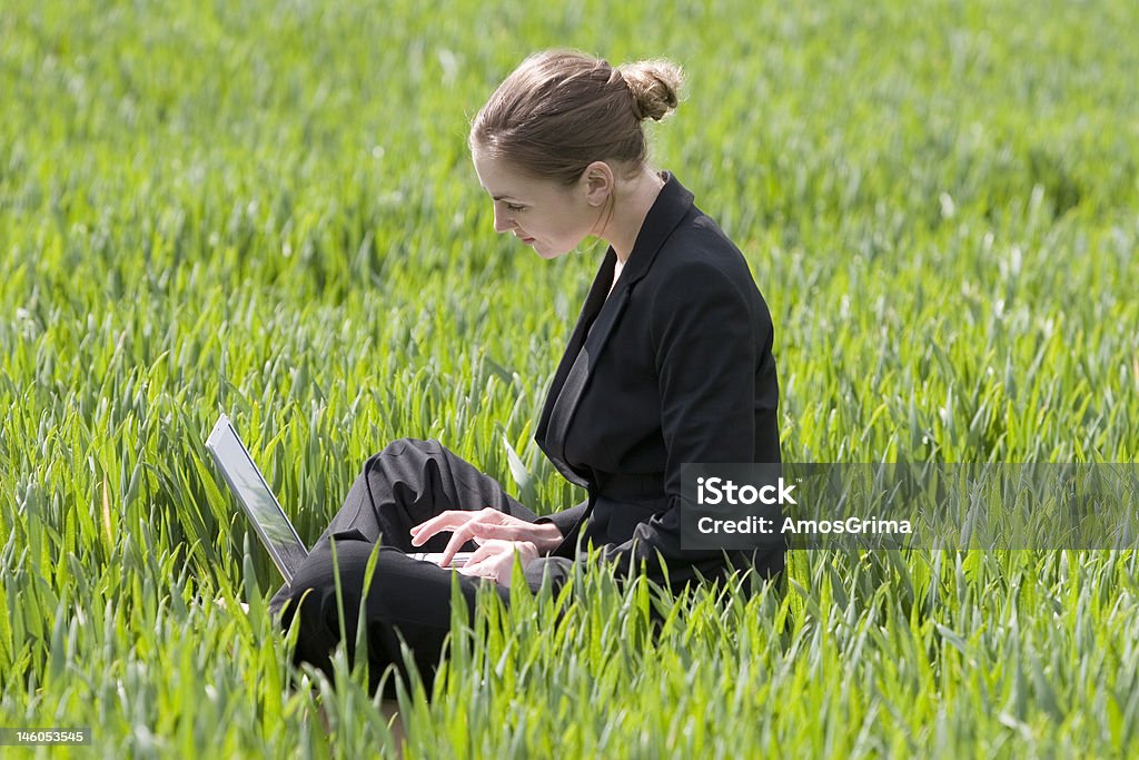 Молодой деловых работает на ноутбуке в полевых - Стоковые фото 20-24 года роялти-фри