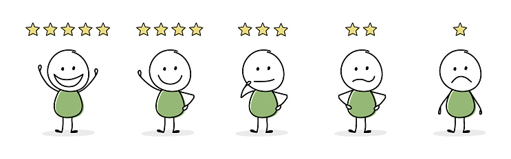 Fun Rating System Example Funny Star Rating With Cartoon Stickman Appraisal Design Vector Stock ...