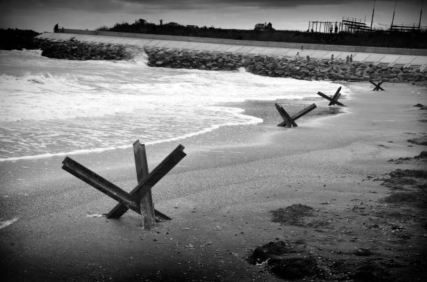 istock Odessa. Anti-tank structures on the Black Sea coast. 1460536841