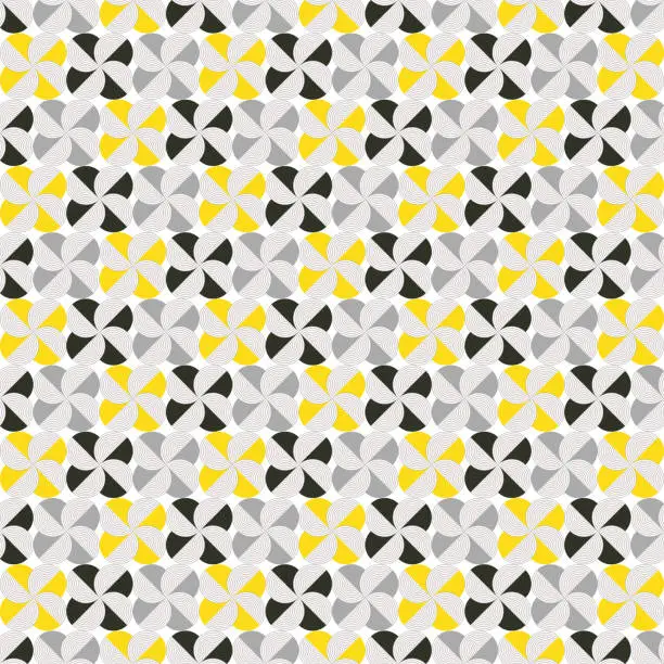 Vector illustration of Abstract geometric flowers seamless in yellow, gray, black and white