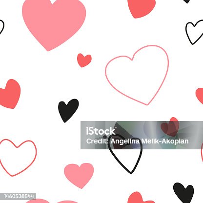 istock Seamless pattern with Hearts on a white background. Vector illustration. The concept of Love and holiday. 1460538544