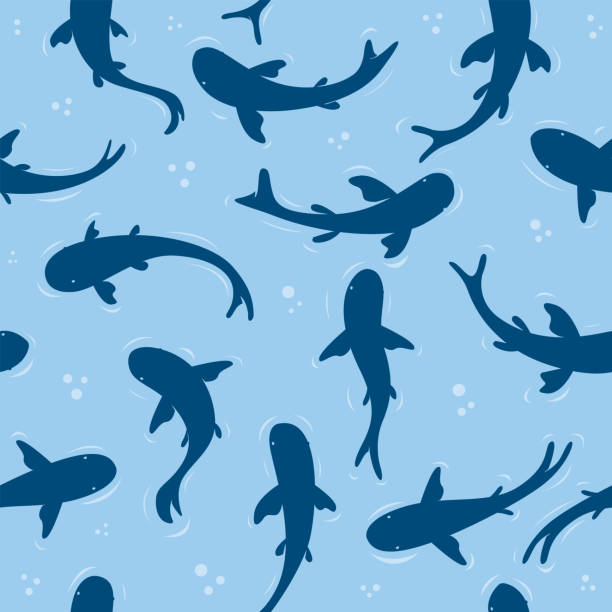 Fish silhouettes seamless pattern vector art illustration