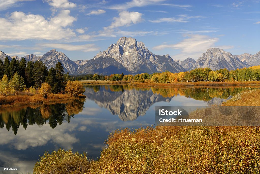 Oxbow Bend View of Mt. Moran from Oxbow Bend.  Mt. Moran is part of the Tetons Range in the Grand Teton National Park.   Grand Teton National Park Stock Photo
