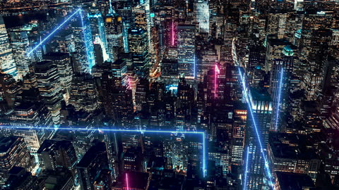T/L Smart City and Metaverse Concept, Manhattan at Night