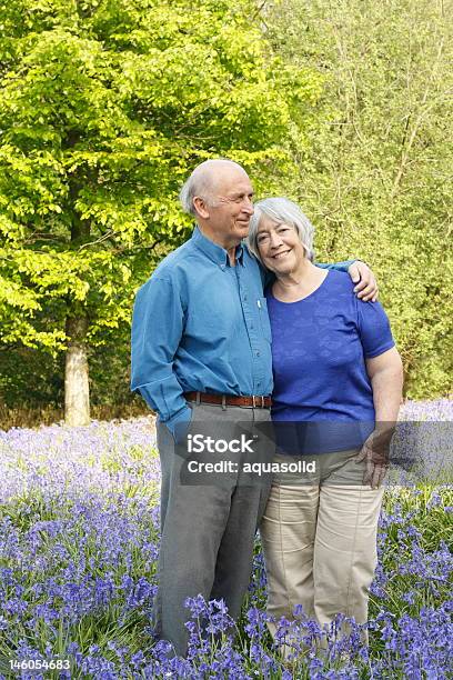 Altes Paar Walking Im Wald Mit Bluebells Stockfoto und mehr Bilder von Gehen - Gehen, Naturwald, Seniorenpaar
