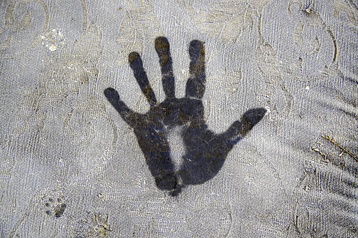 Detail of hand signal on a winter day, ice and cold