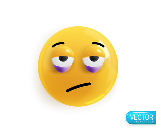 Realistic 3d Icon. Emoji face. Render of yellow glossy color emoji in plastic cartoon style Emoji face black eyes. Realistic 3d Icon. Render of yellow glossy color emoji in plastic cartoon style isolated on white background. Vector illustration clip art of a yuck mouth stock illustrations