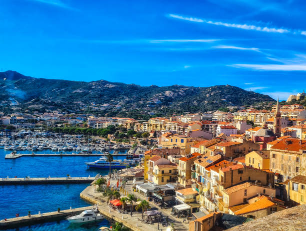 Port of Calvi (Corsica) - overview from the citadel stock photo