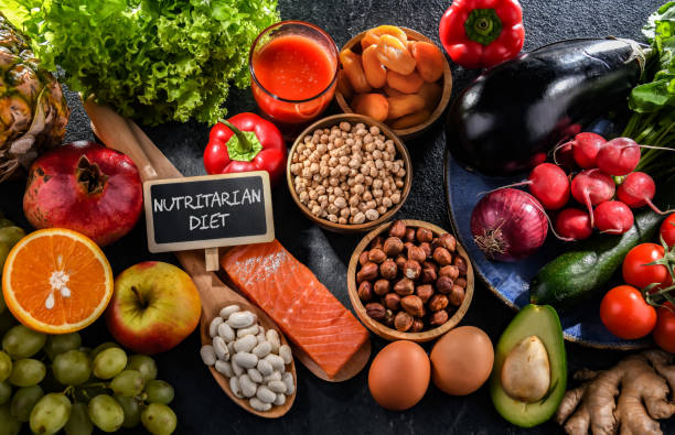 istock Food products representing the nutritarian diet 1460552433