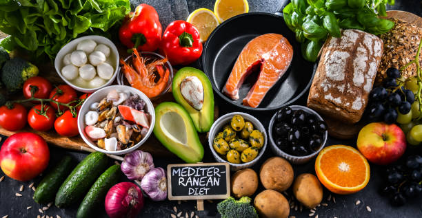 istock Food products representing the Mediterranean diet 1460553080
