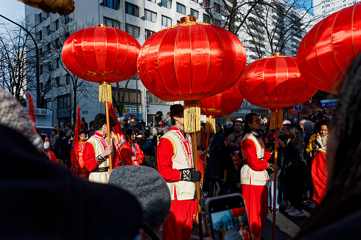 Paris, France, 01/29/2023, Celebration of the Chinese new year in Paris, Parade for the Year of the Tiger