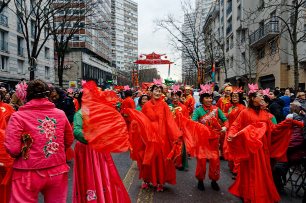 Paris, France, 01/29/2023, Celebration of the Chinese new year in Paris, Parade for the Year of the Tiger