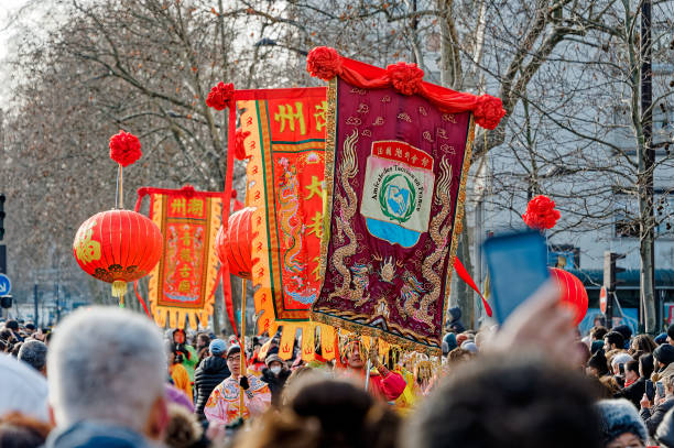 Paris, France, 01/29/2023, Celebration of the Chinese new year in Paris, Parade for the Year of the Tiger
