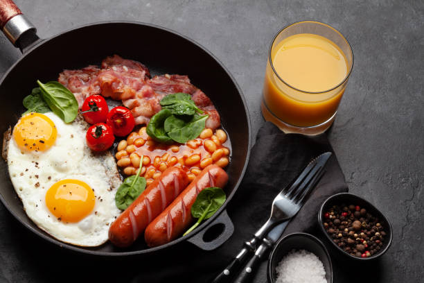 istock English breakfast with fried eggs, beans, bacon and sausages 1460554781