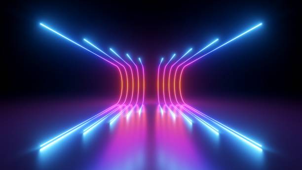 istock 3d rendering, rounded pink blue neon lines, glowing in the dark. Abstract minimalist geometric background. Ultraviolet spectrum. Cyber space. Futuristic wallpaper 1460556984