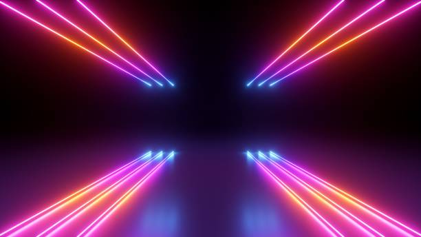 istock 3d rendering. Abstract futuristic neon background. Red blue lines, glowing in the dark. Ultraviolet spectrum. Cyber space. Minimalist wallpaper 1460557052