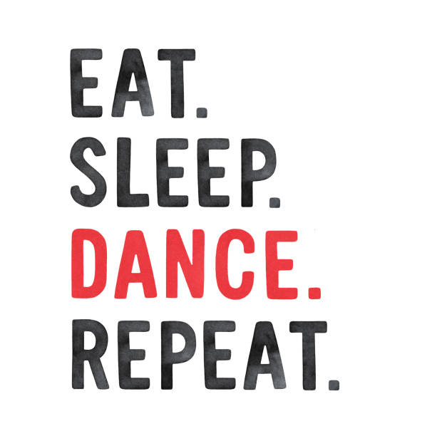 czarno-czerwona i biała akwarelowa ilustracja eat. spać. tańczyć. powtórz frazę dla osób uzależnionych od tańca. - ballet dancer dancing performer stock illustrations