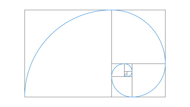 Golden ratio spiral animated on white background