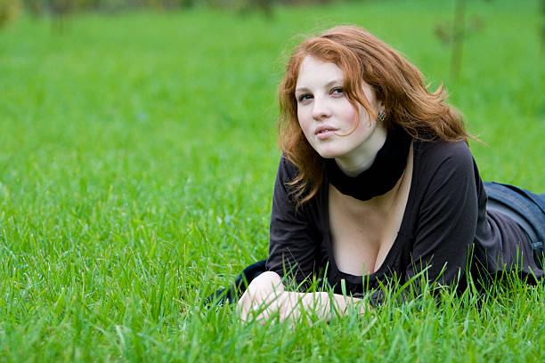 Beauty on the grass stock photo