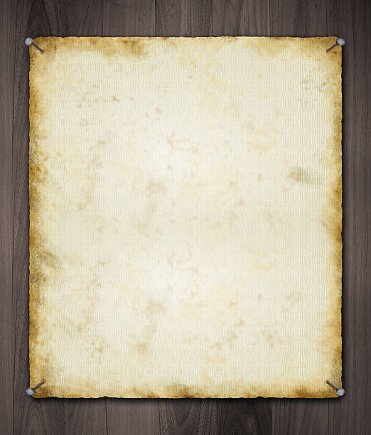 istock Old Paper Nailed on Black Ebony Wood Background 146056271