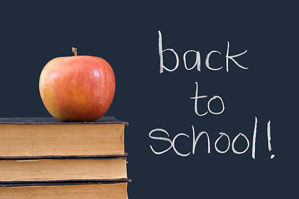 istock back to school written on chalkboard wiith apple, books 146056307