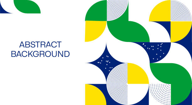 latar belakang geometris modern abstrak dari bentuk geometris sederhana, lingkaran, lingkaran. warna bendera brasil adalah hijau, biru, kuning. - indonesia culture ilustrasi stok