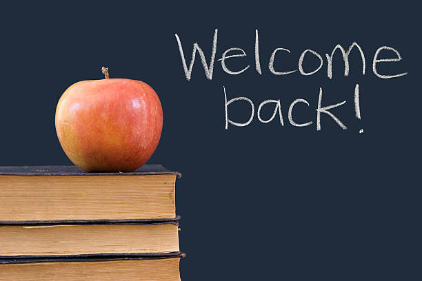 istock Welcome back! written on chalkboard with apple, books 146056379