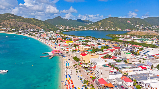 Aerial view of Philipsburg, the capital city of Dutch Sint Maarten