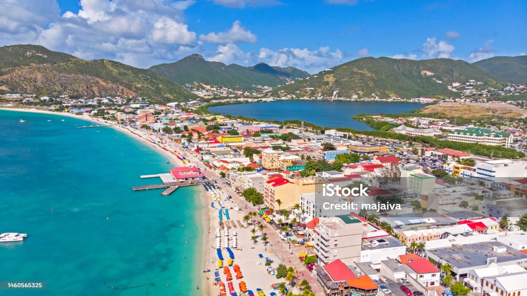 Philipburg, St. Martin Aerial view of Philipsburg, the capital city of Dutch Sint Maarten Sint Maarten Stock Photo
