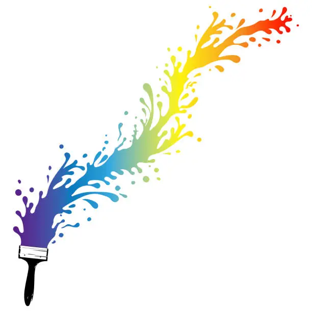 Vector illustration of Painters brush and drops of colored paint