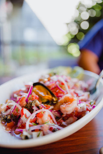 Close up image of a delicious plate of Ceviche seafood from the Central American country of El Salvador