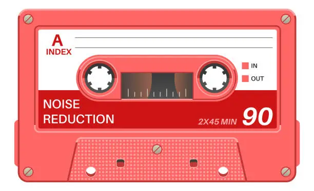 Vector illustration of Cassette template. Retro media production tape side