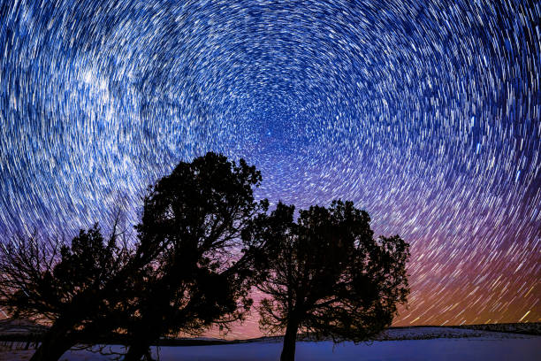 Star Trails Around Polaris - Winter night with stars tracking around Polaris, the North Star.
