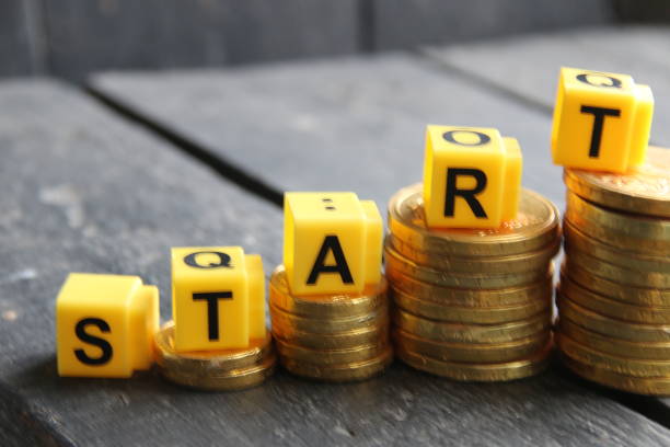 istock Start up concept, inscription on yellow cubes. 1460570644