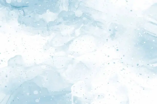 Vector illustration of Abstract blue winter watercolor background. Sky pattern with snow