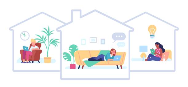 istock Men and women working from home. Online remote job. Freelancers domestic workplace. Workers sitting on couches with laptops. Self-employed persons. Freelance occupation. Vector concept 1460571591