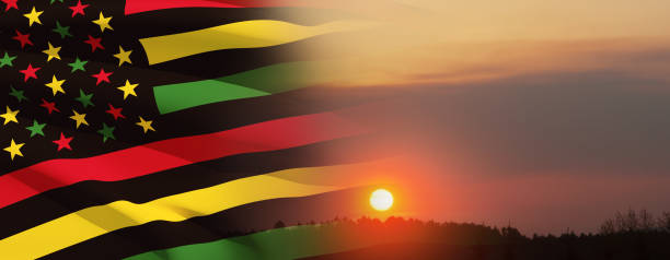 istock Alternative Juneteenth Flag with sunrise or sunset. Since 1865. Banner with place for text. 1460572555