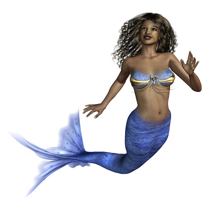 3D render of a beautiful African mermaid.