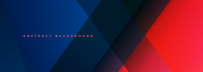 Blue and red modern abstract wide banner with geometric shapes. Red and blue abstract background. Vector illustration