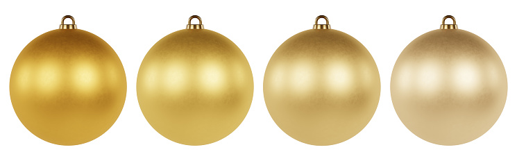 Christmas apricot orange balls baubles. Christmas ornament set isolated on white background. 3D rendering.