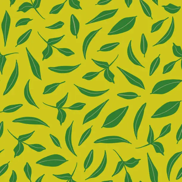 Vector illustration of Random placed leaves seamless repeat pattern.