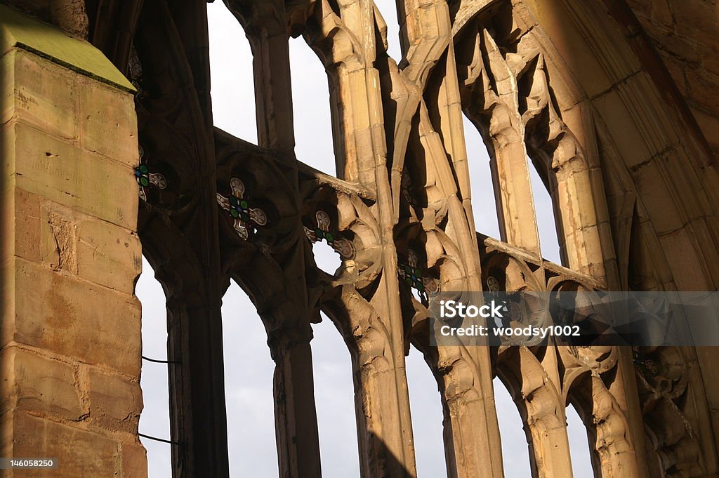 Cathedral Ruins Detail of St Michaels Cathedral ruined during bombing in World War 2. Cathedral Stock Photo