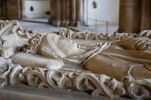 Magdeburg, Germany - Jan 15, 2020: Stone Sarcophagus of Queen Edith (Eadgyth) at Magdeburg Cathedral Interior - Magdeburg, Germany
