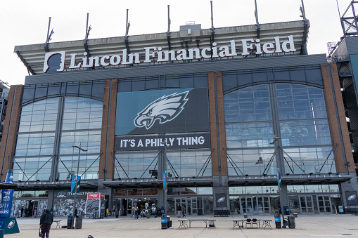 Philadelphia Pennsylvania: January 29, 2023: Lincoln Financial Field Located in South Philly is where the Eagles play home games